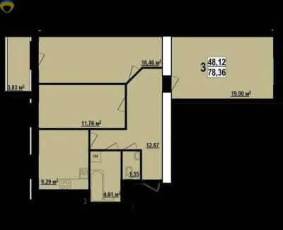 3-комн., 78.36 кв. м., Индустриальный (Орджоникидзевский), 