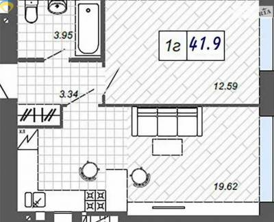 1-комн., 41.9 кв. м., 
