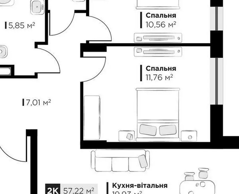 2-комн., 57.22 кв. м., Орлика, Замарстинів, Шевченківський, Львов