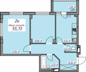 2-комн., 55.13 кв. м., Европейская, Авангард, Одеський (Овидиопольский), 