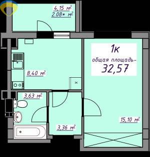 1-комн., 32.57 кв. м., Європейська, Авангард, Одеський (Овідіопольський), 