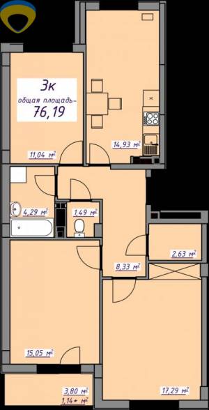 3-комн., 76.1 кв. м., Европейская, Авангард, Одеський (Овидиопольский), 