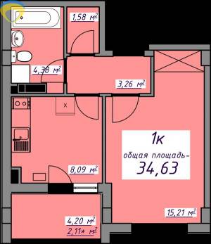 1-комн., 34.6 кв. м., Европейская, Авангард, Одеський (Овидиопольский), 